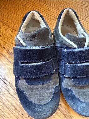 Tod's Navy and Gray Suede Hook-and-Loop Sneakers